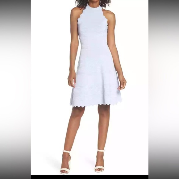 ELIZA J POWDER BLUE SWEATER fit flare DRESS high neck small new - Picture 3 of 9